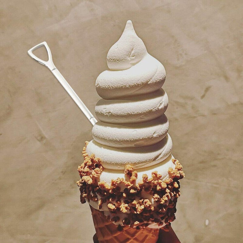 Comicfs Comicf 10 Pcs 4.7 Inches Coffee Spoon Fork, Silver Shovel Shape Dessert Coffee Small Spoon Cocktail Picks Fruit Fork Flatware, Stainless Steel Tea Spoons Set (5 Spoons 5 Forks, Silver) - Image 5